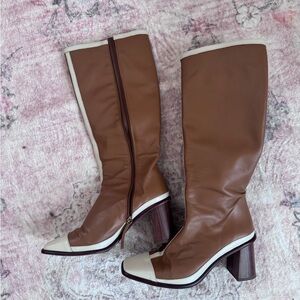 Aloha Elegant Brown and Cream Knee-High Boots